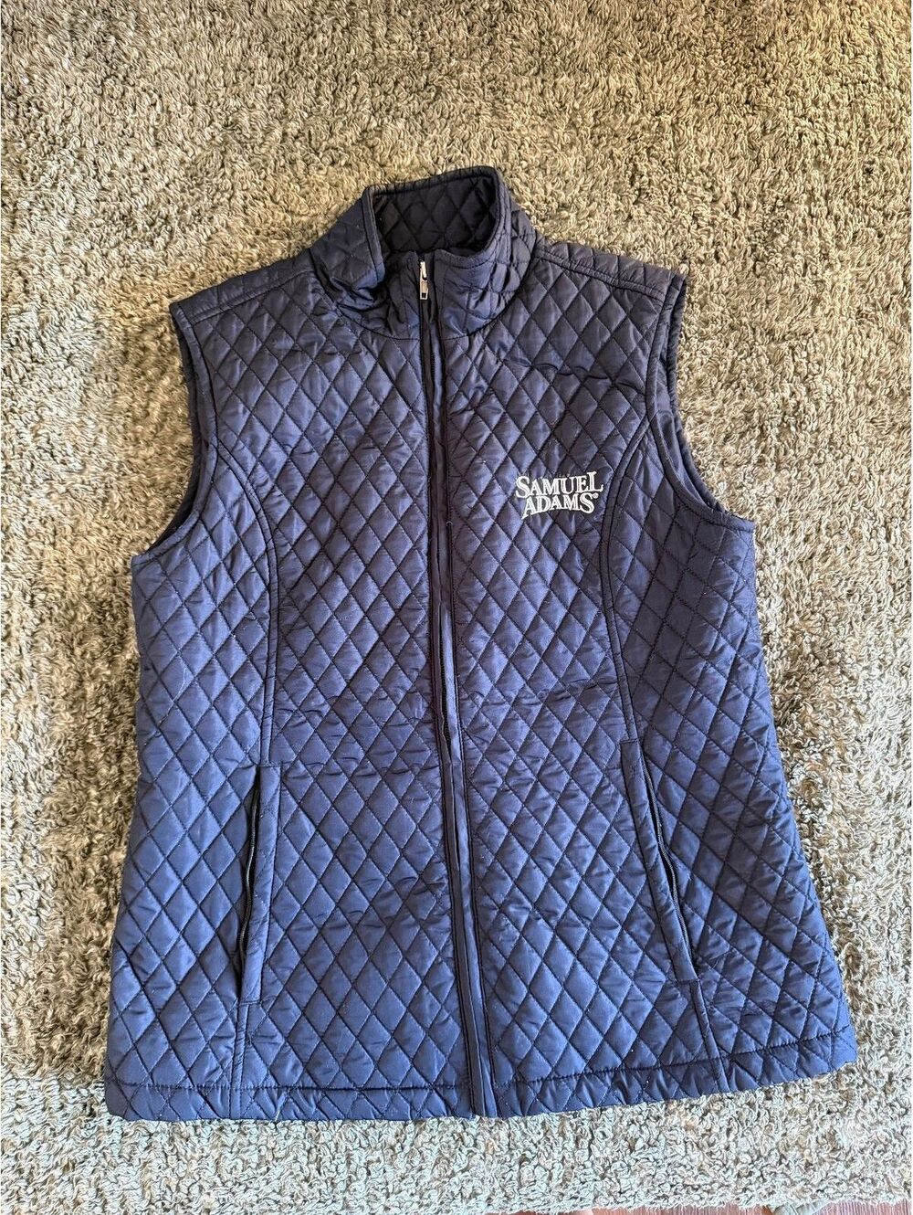 Samuel Adams Quilted Navy Blue Sleeveless Vest, Size Medium, 100% Polyester